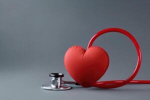 illustration av en stetoskop bredvid en röd hjärta symbol skapas med generativ ai teknologi foto