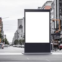 illustration av ett tömma anslagstavla på de sida av de väg väntar till vara fylld med ett annons skapas med generativ ai teknologi foto