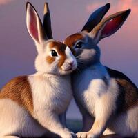 illustration av två förtjusande kaniner kel tillsammans skapas med generativ ai teknologi foto