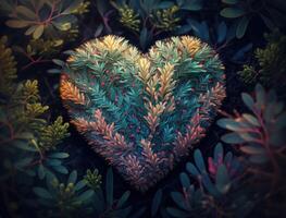 grön hjärta tillverkad förbi lövverk den där representerar miljö- skydd skapas med generativ ai teknologi foto