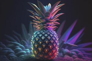 ananas i neon färger. generativ ai. foto