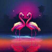 flamingos i neon färger. generativ ai. foto