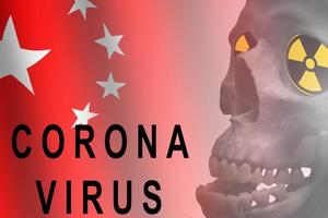 ny coronavirus utbrott i USA begrepp. sjuksköterska hand innehav testa rör med smittad blod över kinesisk flagga och flagga av de förenad stater av amerika. coronavirus laboratorium testning foto