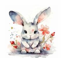 söt och Söt naiv kanin barnslig vattenfärg. genererad ai. foto