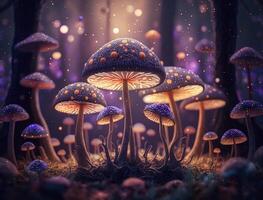 fantasi svamp landskap i de skog skapas med generativ ai teknologi foto