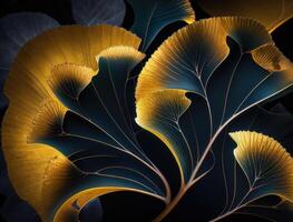 gingko biloba gyllene löv mörk bakgrund skapas med generativ ai teknologi foto
