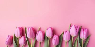 mors dag, hjärtans dag bakgrund begrepp med rosa tulpan blommor. generativ ai. foto
