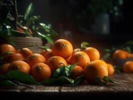 skön organisk bakgrund av nyligen plockade mandariner skapas med generativ ai teknologi foto