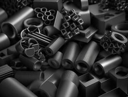 abstrakt svart geometrisk bakgrund olika tubus former platt lägga skapas med generativ ai teknologi foto