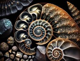ammonit fossil bakgrund skapas med generativ ai teknologi foto