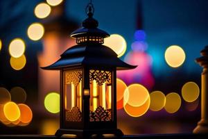 lykta med bokeh bakgrund, ramadan kareem begrepp foto