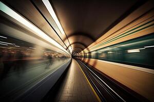 suddigt tunnelbana tåg lång exponering fotografi snabb tillverkad med generativ ai foto