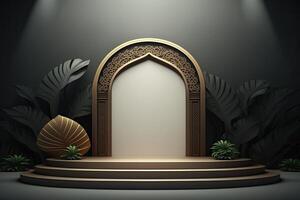 lyx islamic ramadan podium skede produkt visa guld och vit ai genererad foto