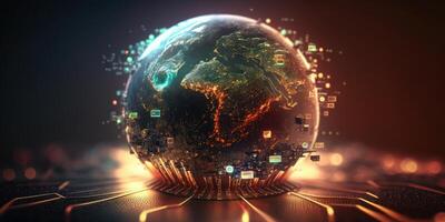 trogen cyber jord bakgrund, digital värld och global nätverk förbindelse. generativ ai foto