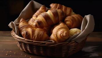 Foto av croissanter i en korg. generativ ai