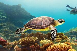 sköldpadda är simning i under vattnet foto