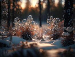 vinter- fantasi skog landskap skapas med generativ ai teknologi foto