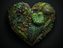 grön hjärta den där representerar miljö- skydd skapas med generativ ai teknologi foto