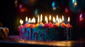 födelsedag kaka med ljus. illustration ai generativ foto