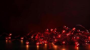 röd bakgrund med jul lampor illustration generativ ai foto