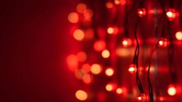 röd bakgrund med jul lampor illustration ai generativ foto