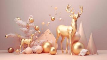 jul bakgrund med hjortar och bollar. illustration ai generativ foto