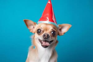 söt hund i födelsedag keps. illustration ai generativ foto