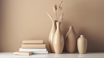 abstrakt vas i beige minimalistisk bakgrund. illustration ai generativ foto