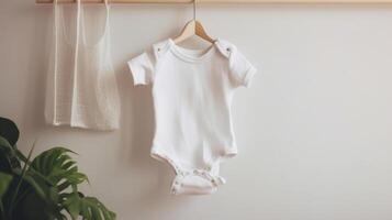 vit bebis ärm kroppsdräkt mockup. illustration ai generativ foto