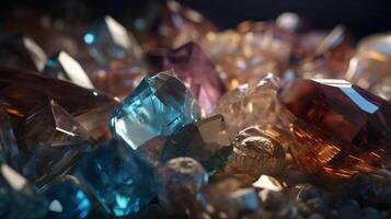 kristaller och mineraler. illustration ai generativ foto