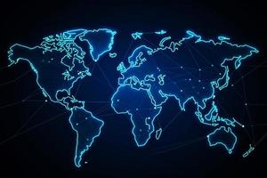 värld Karta med global teknologi social förbindelse nätverk med lampor och poäng foto