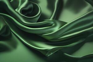 grön färgad silke satin bakgrund, skapas med generativ ai foto