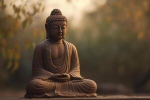buddha staty i utomhus- inställningar, skapas med generativ ai foto