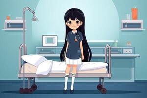 söt Lycklig anime sjuksköterska i sjukhus rum. genererad ai. foto