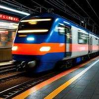 Hej hastighet modern rör på sig tåg, generativ konst förbi ai foto
