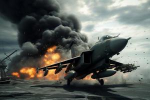 militär jet flygplan explosion. generera ai foto