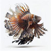 ett ultra realistisk lejon fisk den där hoppar förbi stänk på en vit bakgrund ai genererad foto