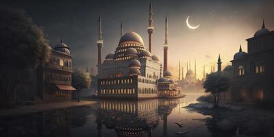 ramadan natt i en muslim stad en vibrerande och festlig scen ai foto