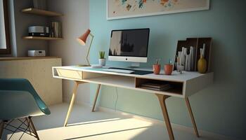 modern och minimalistisk skrivbord en rena och effektiv arbetsyta ai genererad foto