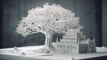 vit by tillverkad av papper ai genererad foto