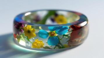 glas ringa med blommor inuti ai genererad foto