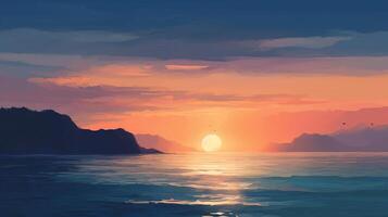 solnedgång över de hav ai genererad foto
