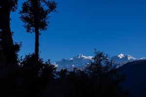 himalaya landskap, panorama- se av himalayan berg täckt med snö. himalaya berg landskap i vinter- i kedarnath dal. foto