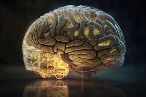 en transparent hjärna den där beräknar artificiell intelligens skapas med generativ ai teknologi. foto