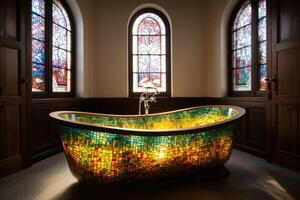 en färgade glas badkar skapas med generativ ai teknologi. foto