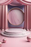 cirkulär marmor piedestal med rosa bakgrund. generativ ai foto