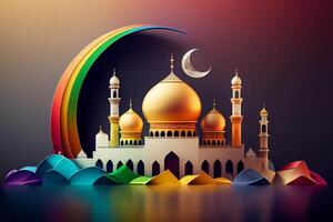 Lycklig eid mubarak lyckönskningar ramadan mubarak i arabicum och urdu eid bilder för muslim ai genererad foto