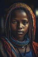 porträtt av de ung kvinna från kenya, skapas med generativ ai foto
