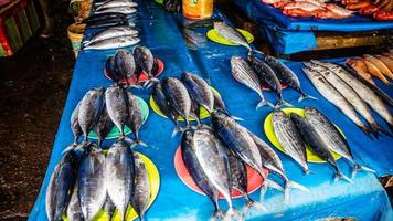 minahasa, indonesien januari 2023, rå fisk i de tondano traditionell marknadsföra foto