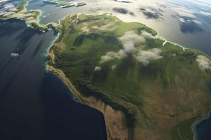 yta av de planet jord tittade från en satellit, fokuserade på söder Amerika, andes cordillera och amazon regnskog foto